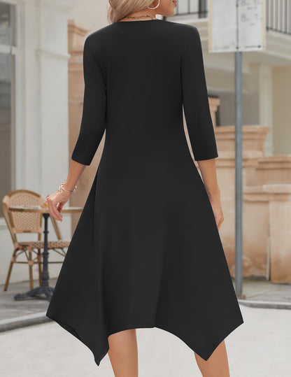 Zeagoo Midi Women 3/4 Sleeve Dress Casual Dresses with Pockets 2025 Fall A Line Dress Elegant Formal Modest Dresses