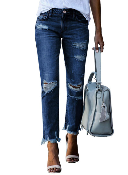 Sidefeel Women's Ripped Jeans Straight Leg Distressed Boyfriend Denim Pants
