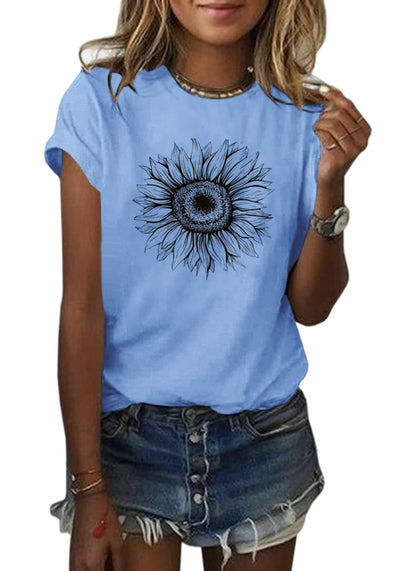 Cicy Bell Women's T Shirts Short Sleeve Tees Sunflower Graphic Loose Summer Tops