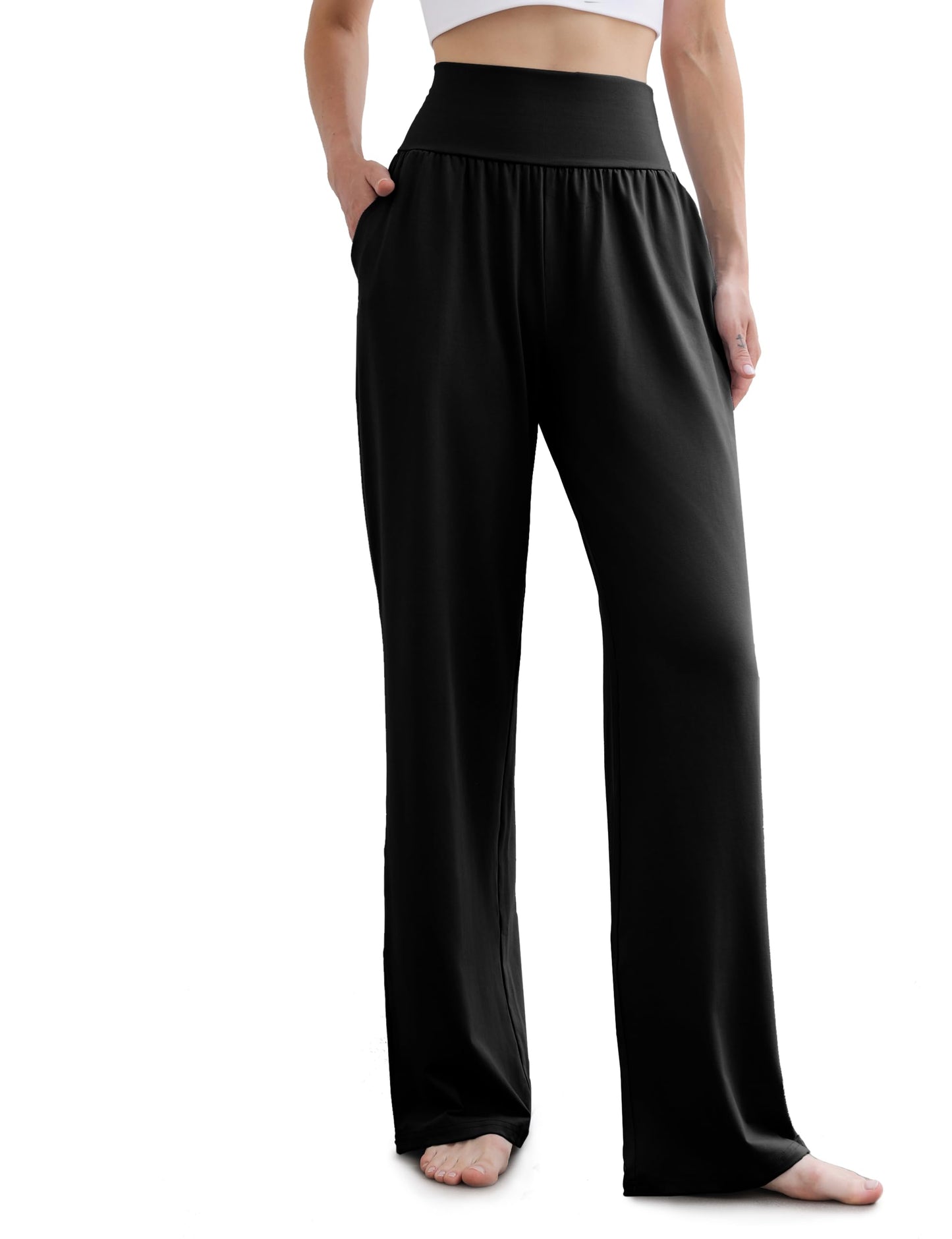 ESOFT Women's Wide Leg Yoga Pants High Waisted Lounge Loose Palazzo with Pockets Comfy Flowy Cozy Pajama Pants 28" 30" 32"