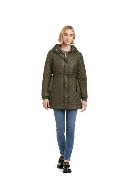 kate spade new york Women's Water Resistant Quilted Hooded Jacket with Adjustable Waist