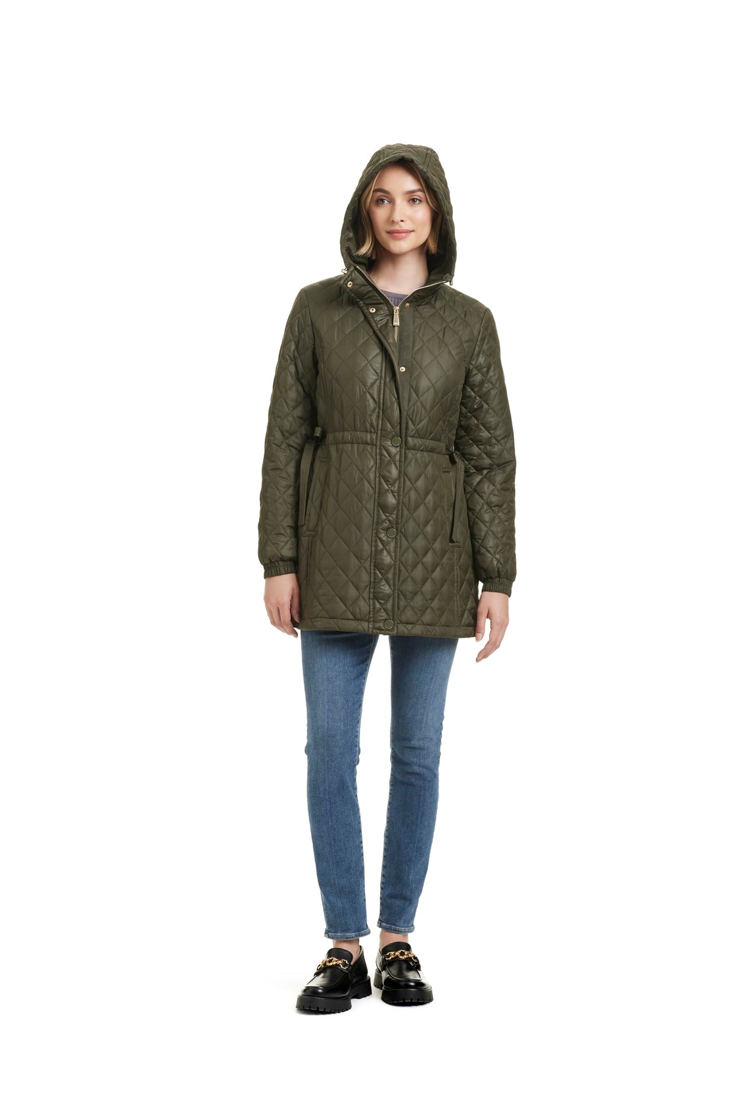 kate spade new york Women's Water Resistant Quilted Hooded Jacket with Adjustable Waist