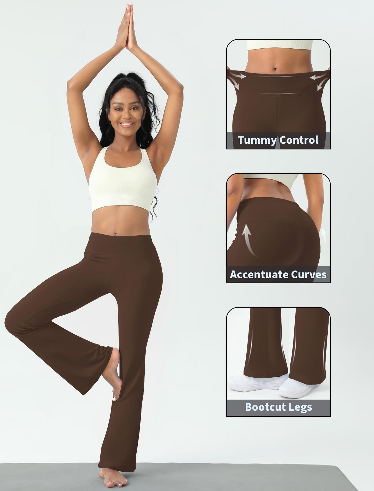 Women's Yoga Pants Bootcut Flare Leggings Flared Bell Bottom Leggings High-Waisted Workout Pants Tummy Control