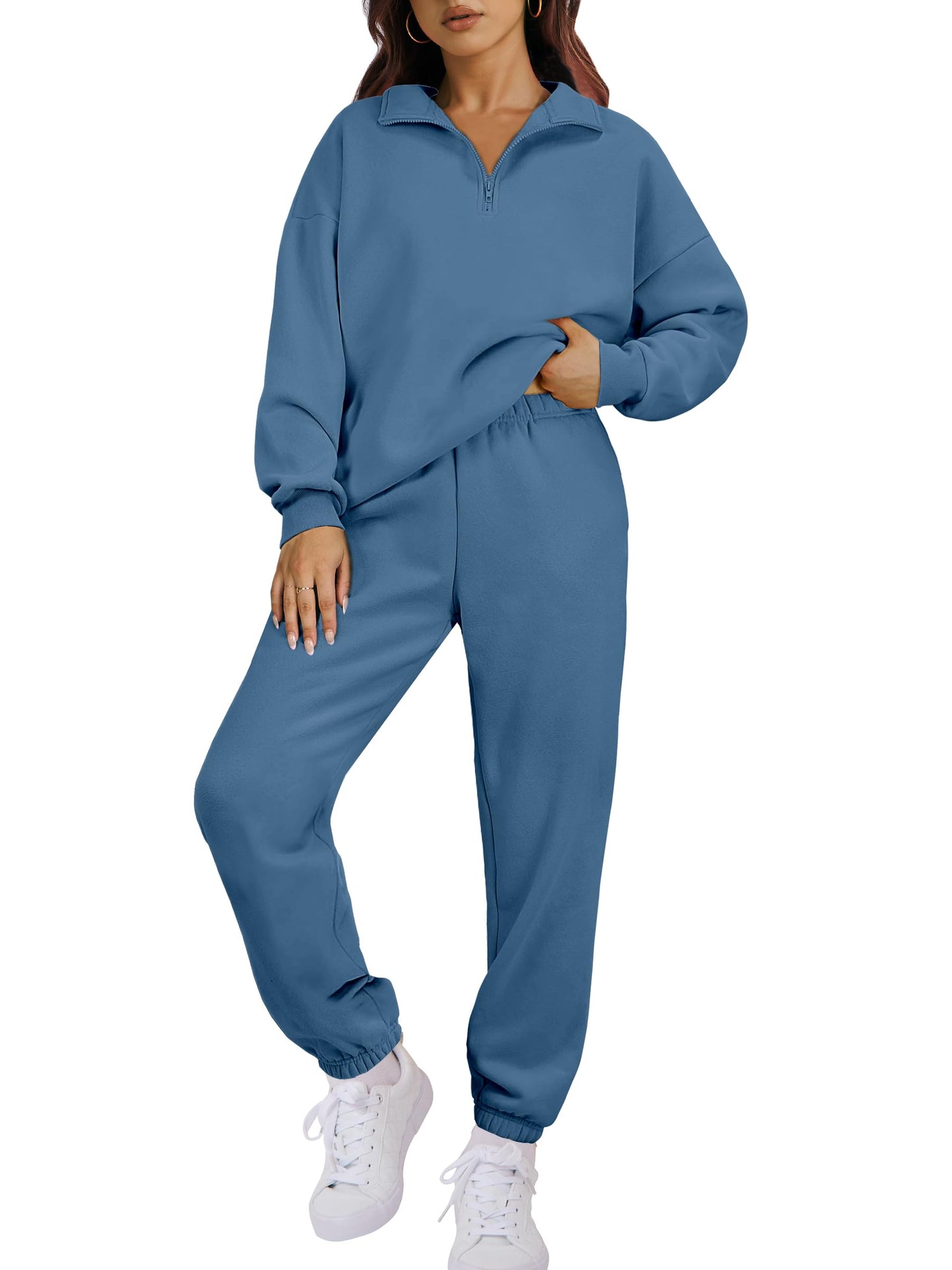 ANRABESS Women 2 Piece Outfits Sweatsuit Oversized Half Zip Sweatshirt Jogger Sweatpants Tracksuit Lounge Set 2025 Clothes