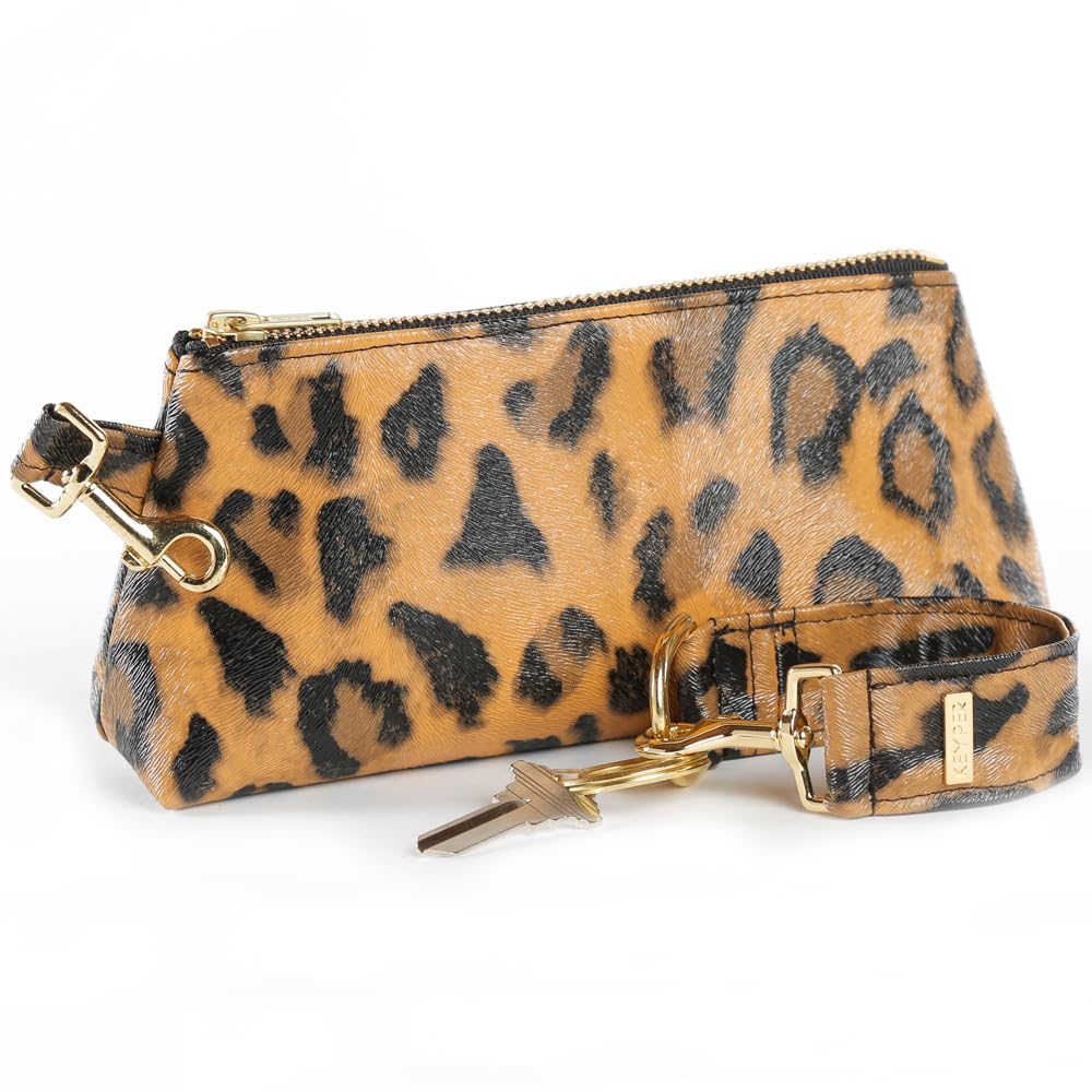 2-Piece Luxe Wristlet Set (IT Bag and a Key Ring Bracelet) Vegan Leather Classic Clutch Luxury Purse for Women