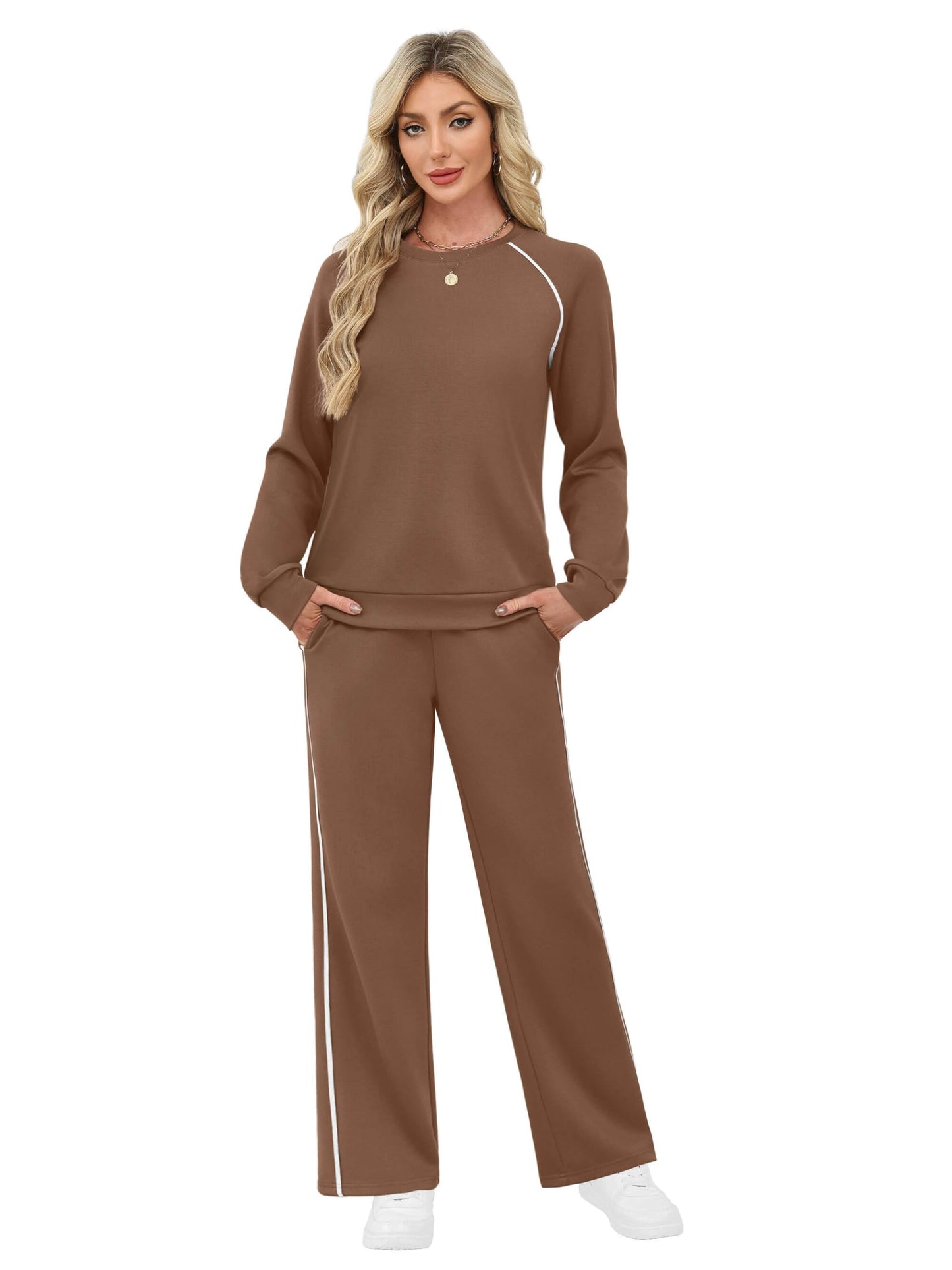 SAMPEEL Women 2 Piece Lounge Sets Sweatsuit Fall Outfits Matching Wide Leg pants Set Tracksuit Trendy Clothes