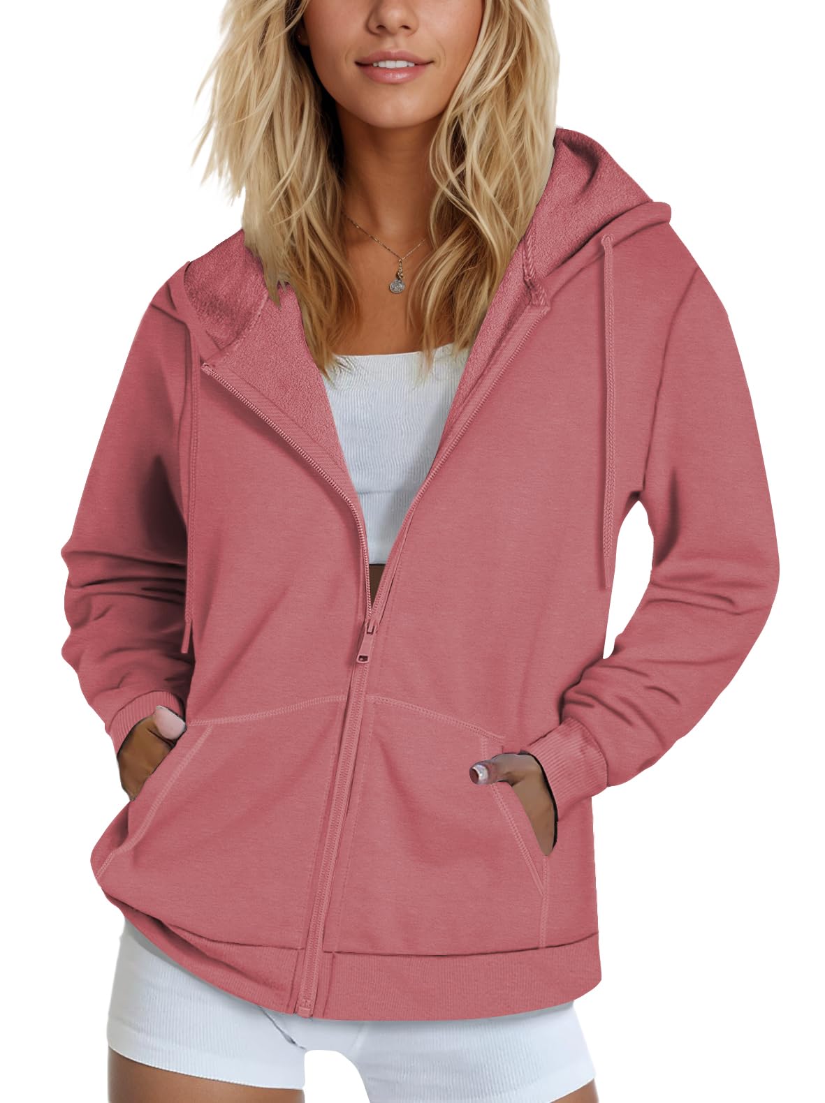 SMENG Womens Zip Up Hoodies Long Sleeve Fit Hooded Sweatshirts 2025 Casual Lightweight Jacket
