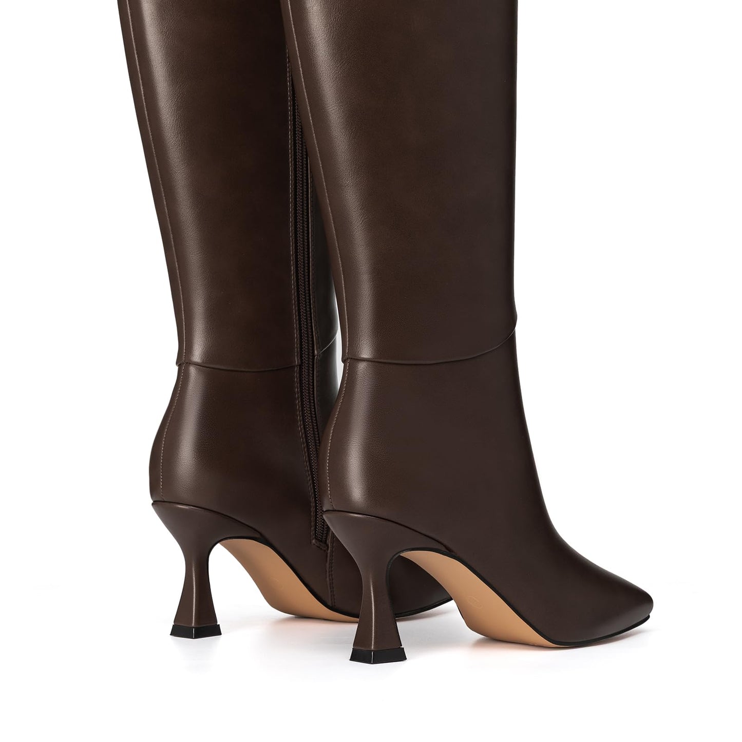 Athlefit Women's Kitten Heel Knee High Boots Square Toe High Heel Sexy Tall Boots with Side Zipper