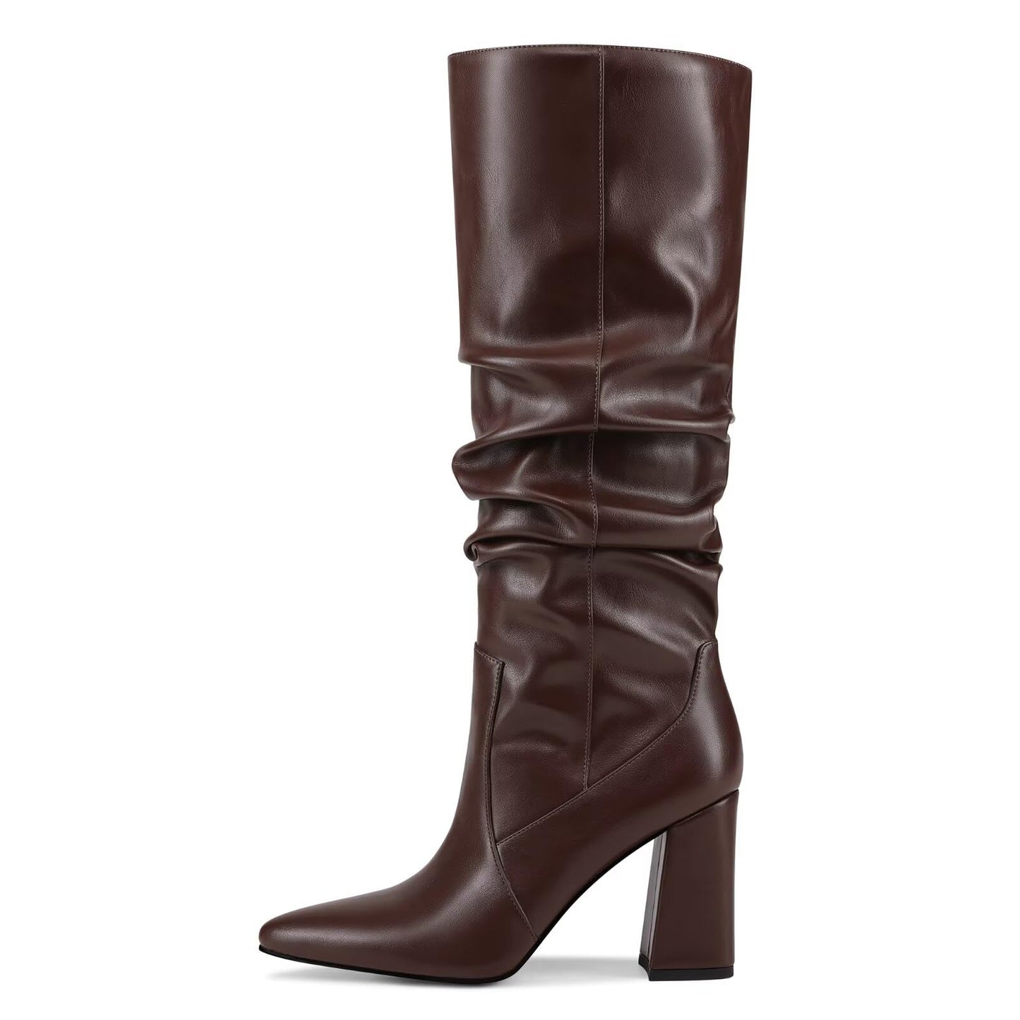 Women's Knee High Boots Slouch Pointed Toe Tall Block Heel Boots Pull On Fall Boots for Women