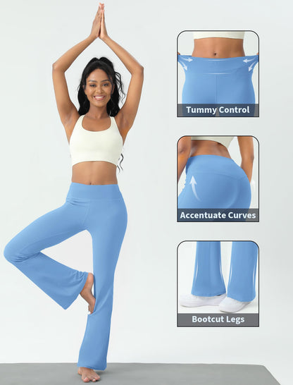 Women's Yoga Pants Bootcut Flare Leggings Flared Bell Bottom Leggings High-Waisted Workout Pants Tummy Control