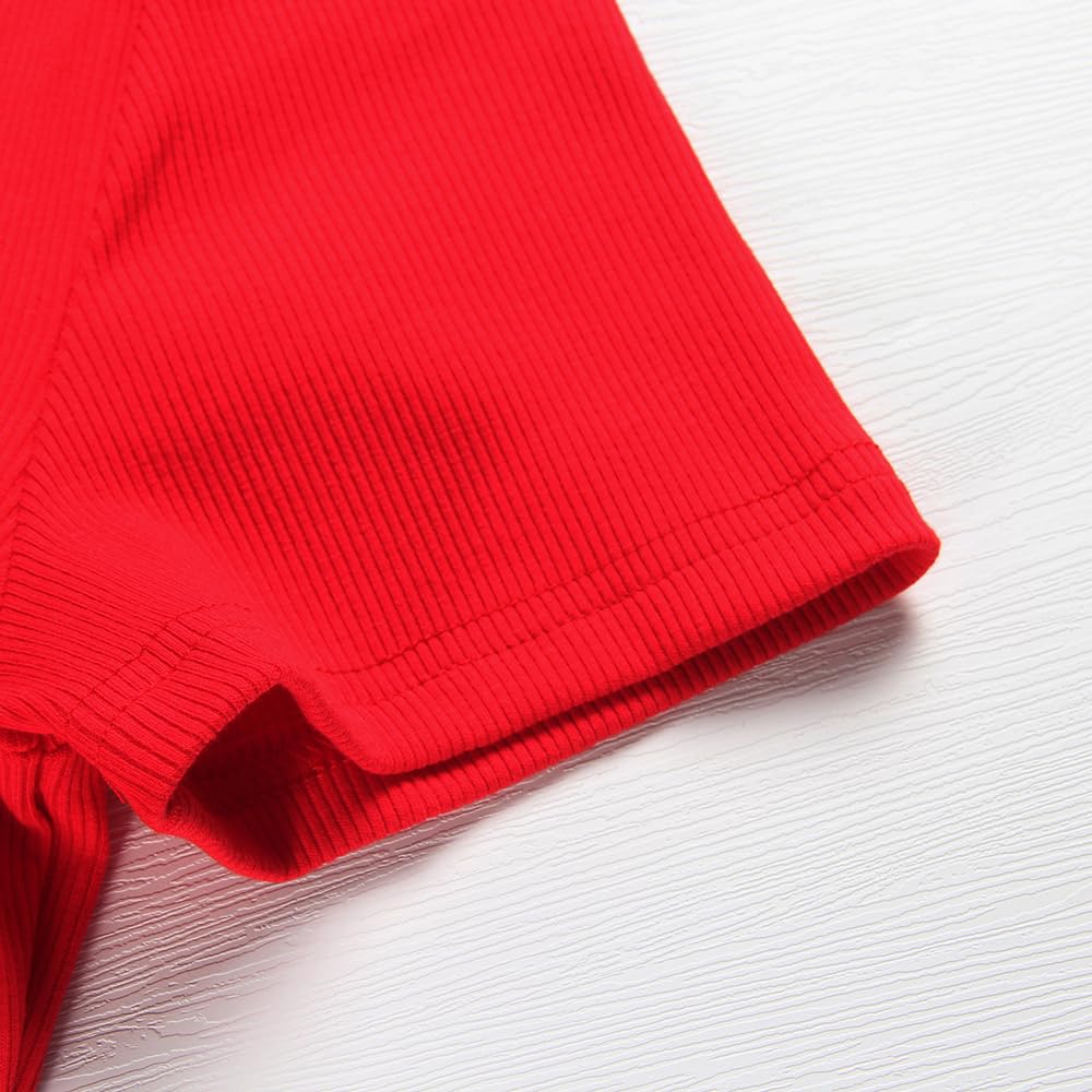 Roselux Women's Summer Scoop Neck Short Sleeve T-Shirts Ribbed Knit Slim Fitted Casual Basic Top