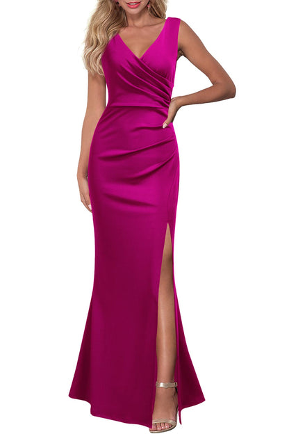 WOOSEA Women Sleeveless V Neck Split Evening Cocktail Long Dress