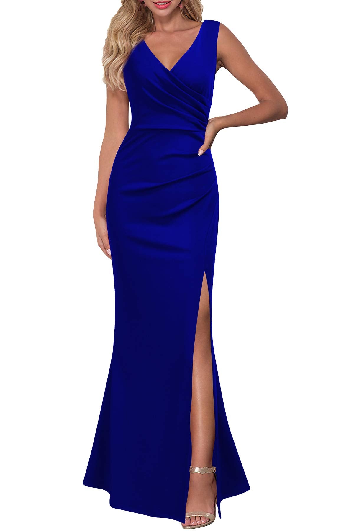WOOSEA Women Sleeveless V Neck Split Evening Cocktail Long Dress