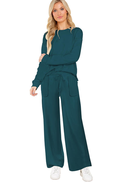ETCYY NEW Lounge Sets for Women 2 Piece Outfits with Side Split Sweatshirt Tops and Wide Leg Sweatpants