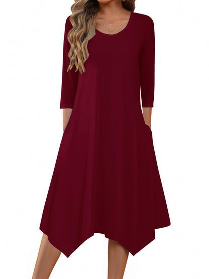 Zeagoo Midi Women 3/4 Sleeve Dress Casual Dresses with Pockets 2025 Fall A Line Dress Elegant Formal Modest Dresses