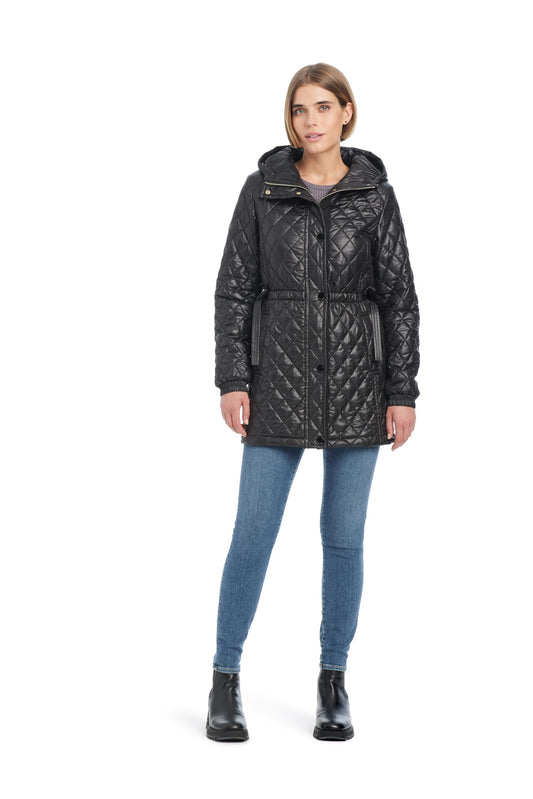 kate spade new york Women's Water Resistant Quilted Hooded Jacket with Adjustable Waist