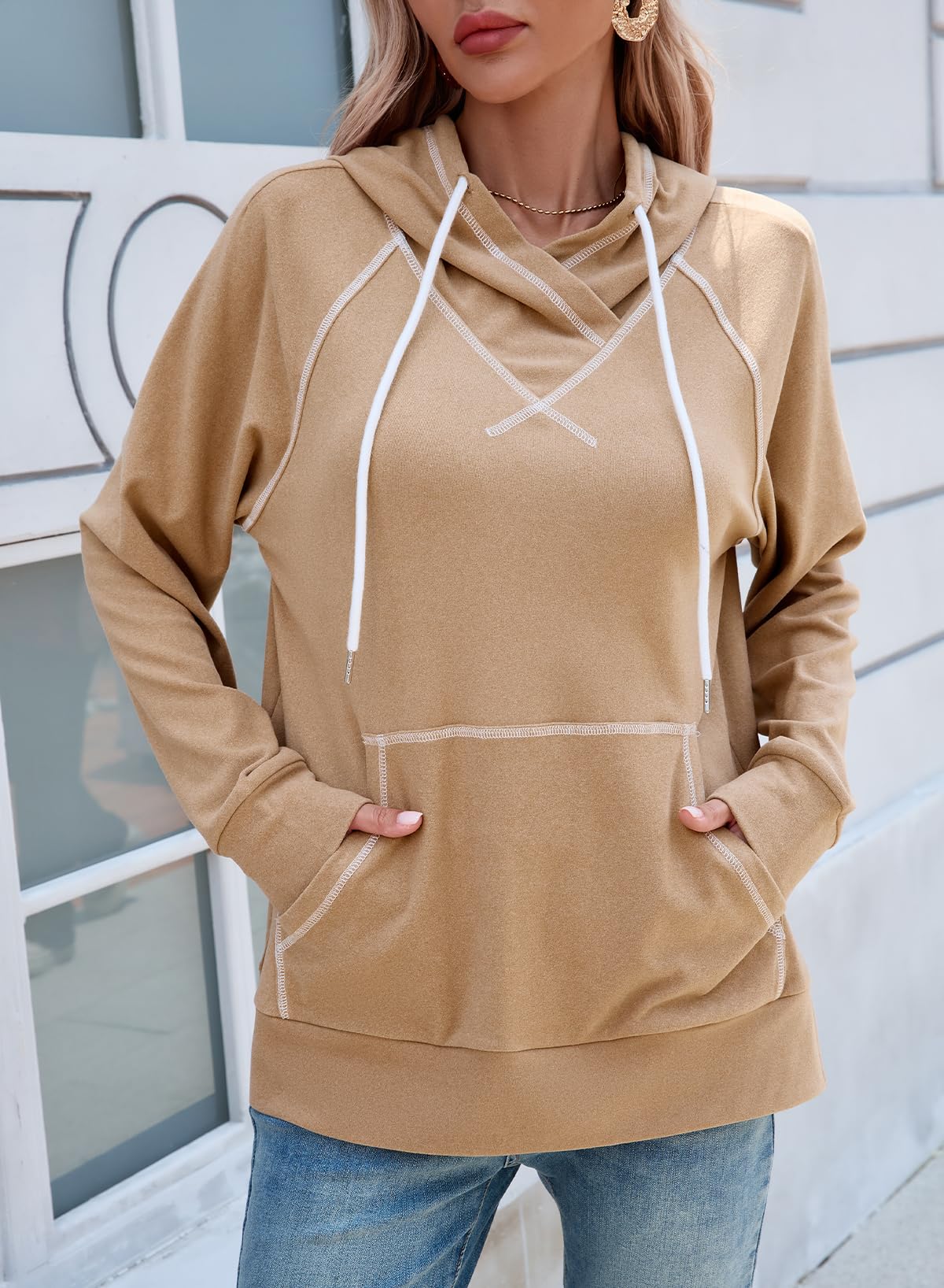 SHEWIN Womens Hoodies Drawstring Hooded Sweatshirt Pullover Long Sleeve Tops Womens Fall Fashion 2025