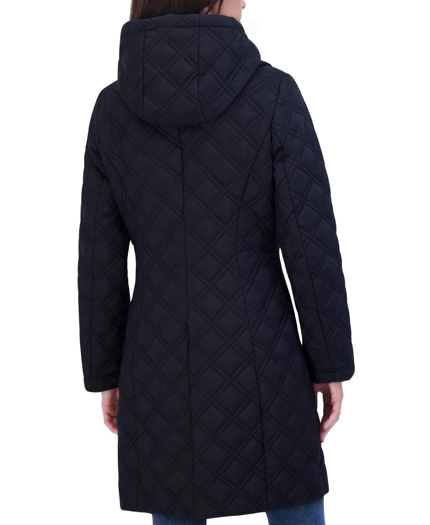 TAHARI Women's Quilted Jacket – Silky Taffeta, Water-Resistant, Attached Hooded Bib, Zip-Out Front, Fully Lined