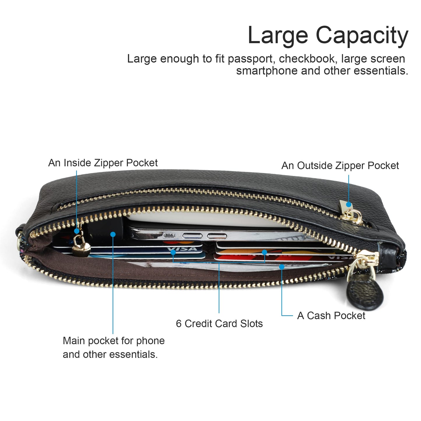 befen Genuine Leather Wristlet Clutch RFID Blocking Bag Cell Phone Wallet Purse Wristlet Wallet Purses and Handbags for Women