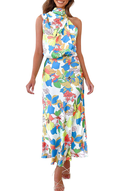 PRETTYGARDEN Women's 2025 Summer Satin Dress Elegant Sleeveless Mock Neck Cocktail Party Maxi Dresses
