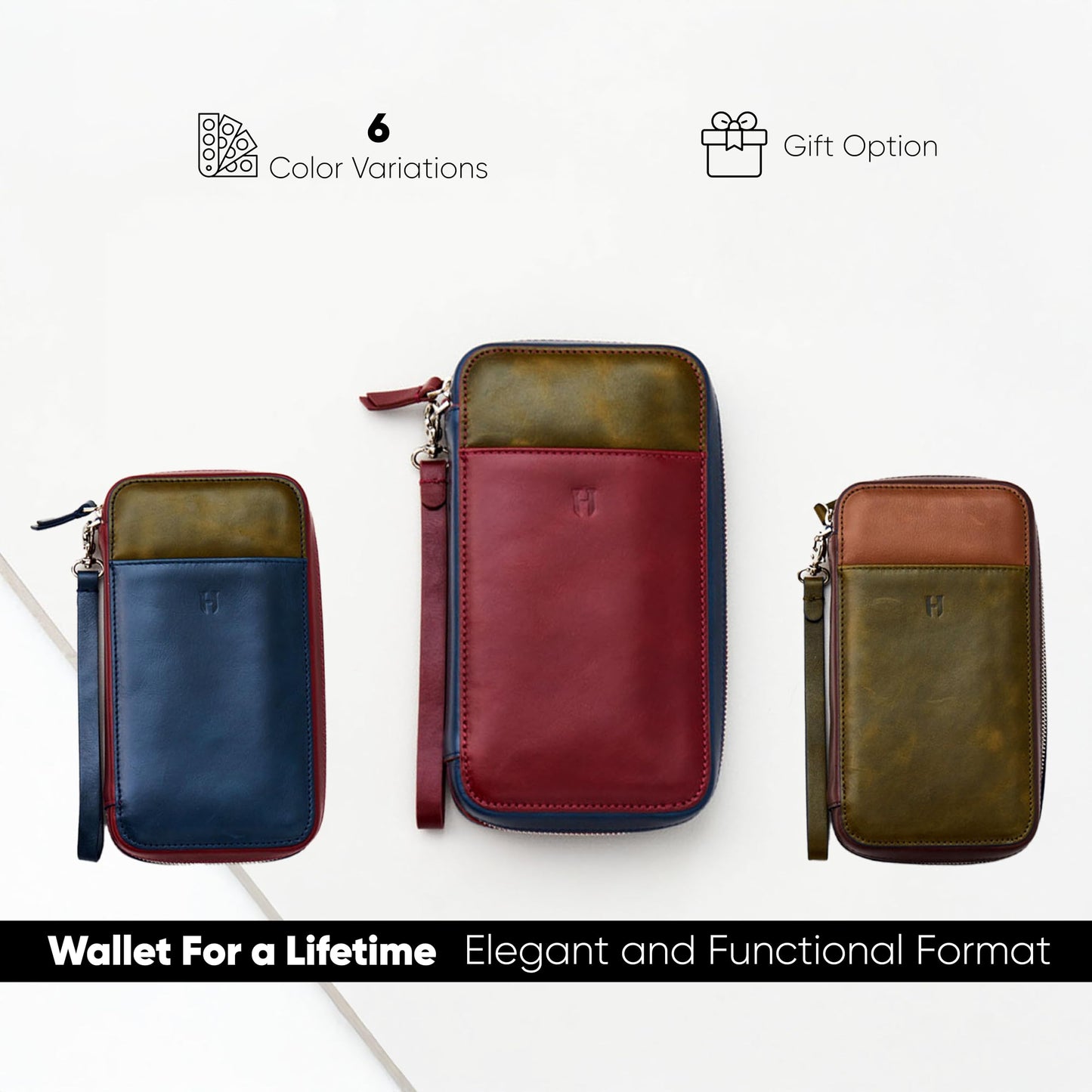 Wristlet for Men & Women, Full-Grain Leather Clutch Bag, RFID Protection, Zipper Pocket, Handcrafted, Gift Box & Pouch