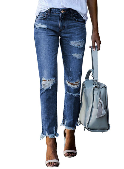 Sidefeel Women's Ripped Jeans Straight Leg Distressed Boyfriend Denim Pants
