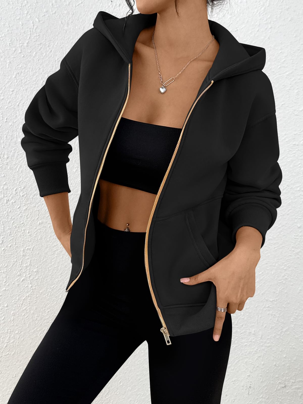 Trendy Queen Womens Zip Up Hoodies Fall Fashion Sweatshirt 2025 Clothes Y2K Cropped Jackets Cute Winter Outfits