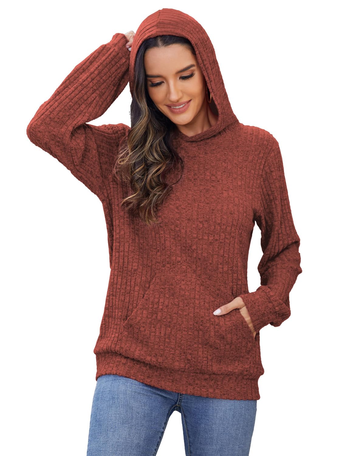 Womens Long Sleeve Shirts Kangaroo Pocket Fashion Hoodies Fall Pullover Sweatshirts