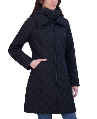 TAHARI Women's Quilted Jacket – Silky Taffeta, Water-Resistant, Attached Hooded Bib, Zip-Out Front, Fully Lined