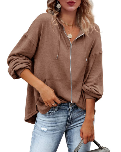 Zatanaroni Womens Zip Up Hoodies Loose fit Sweatshirt Casual Long Sleeve Shirts for Women Pullover Tops With Pocket