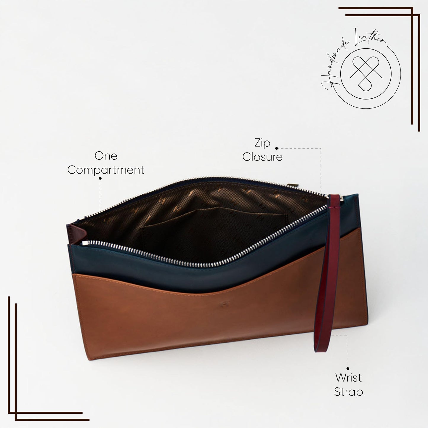 Wristlet for Women and Men, Full-Grain Leather Clutch with Zip Closure & RFID Blocking