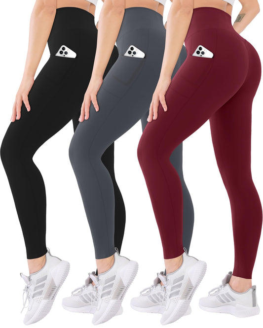 Blisset 3 Pack High Waisted Leggings for Women-Soft Athletic Tummy Control Pants for Running Yoga Workout Reg & Plus Size