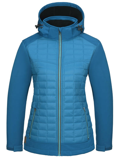 Little Donkey Andy Women's Lightweight Insulated Hybrid Jacket for Hiking Running Ski Thermal Warm with Removable Hood