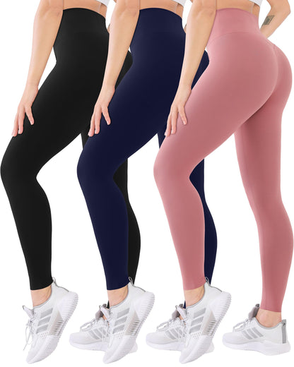 Blisset 3 Pack High Waisted Leggings for Women-Soft Athletic Tummy Control Pants for Running Yoga Workout Reg & Plus Size