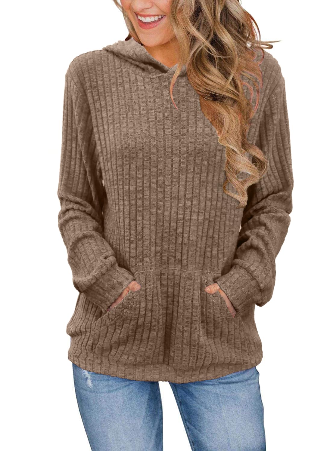 Womens Long Sleeve Shirts Kangaroo Pocket Fashion Hoodies Fall Pullover Sweatshirts