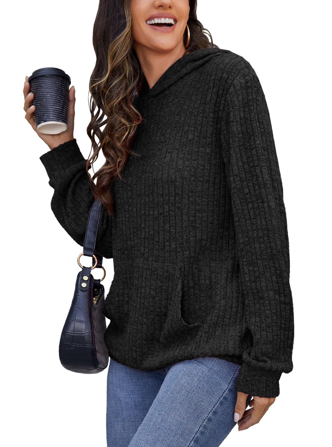 Womens Long Sleeve Shirts Kangaroo Pocket Fashion Hoodies Fall Pullover Sweatshirts