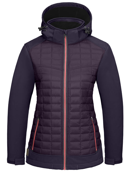 Little Donkey Andy Women's Lightweight Insulated Hybrid Jacket for Hiking Running Ski Thermal Warm with Removable Hood