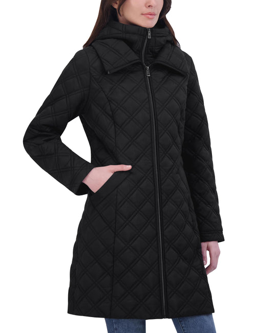 TAHARI Women's Quilted Jacket – Silky Taffeta, Water-Resistant, Attached Hooded Bib, Zip-Out Front, Fully Lined