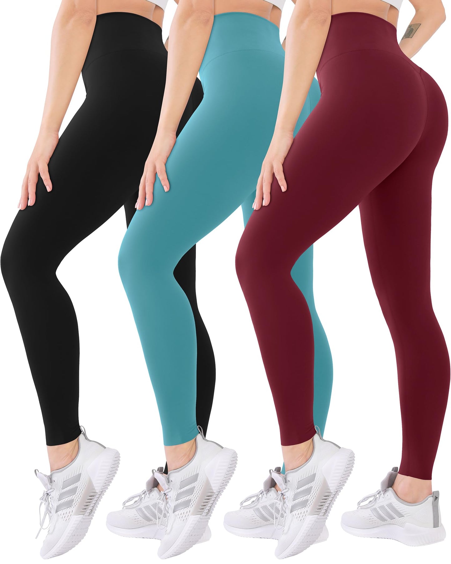 Blisset 3 Pack High Waisted Leggings for Women-Soft Athletic Tummy Control Pants for Running Yoga Workout Reg & Plus Size