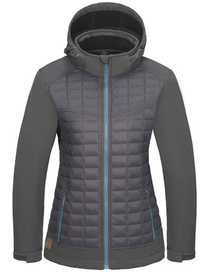Little Donkey Andy Women's Lightweight Insulated Hybrid Jacket for Hiking Running Ski Thermal Warm with Removable Hood