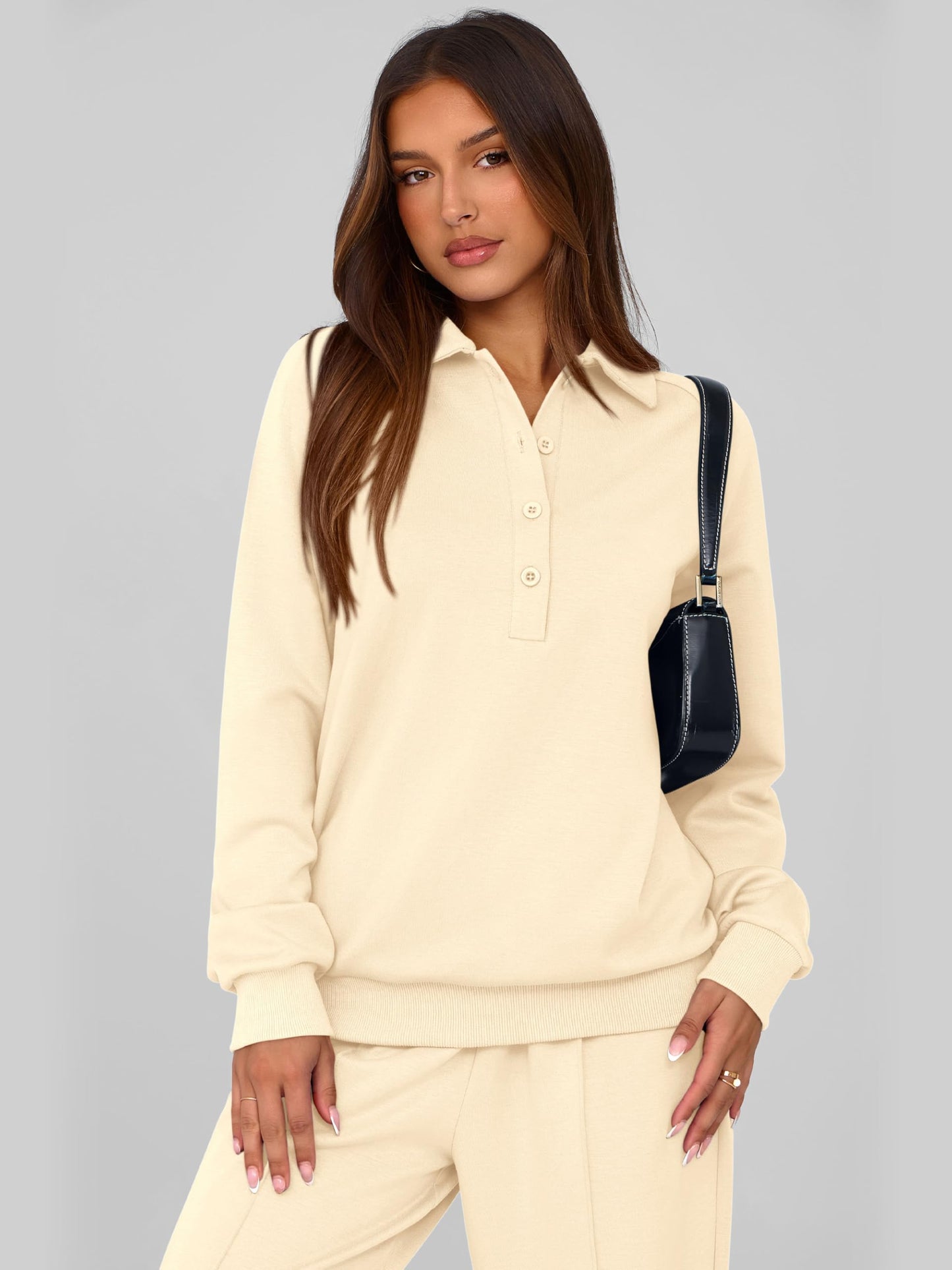 PRETTYGARDEN Women Fall 2 Piece Outfits Sweatsuits Quarter Button Long Sleeve Sweatshirt Wide Leg Pants Tracksuit Lounge Sets