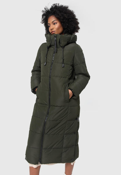 Long Fall & Winter Coat for Women | Detachable Hood | Quilted Women’s Calf-Length Jacket | Nadeshikoo XVI XS-5XL