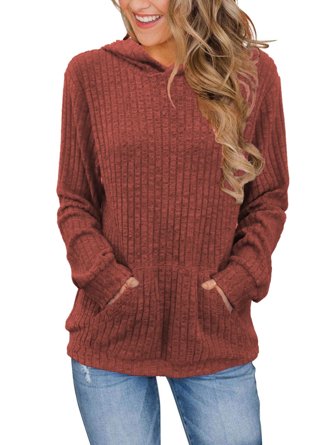 Womens Long Sleeve Shirts Kangaroo Pocket Fashion Hoodies Fall Pullover Sweatshirts