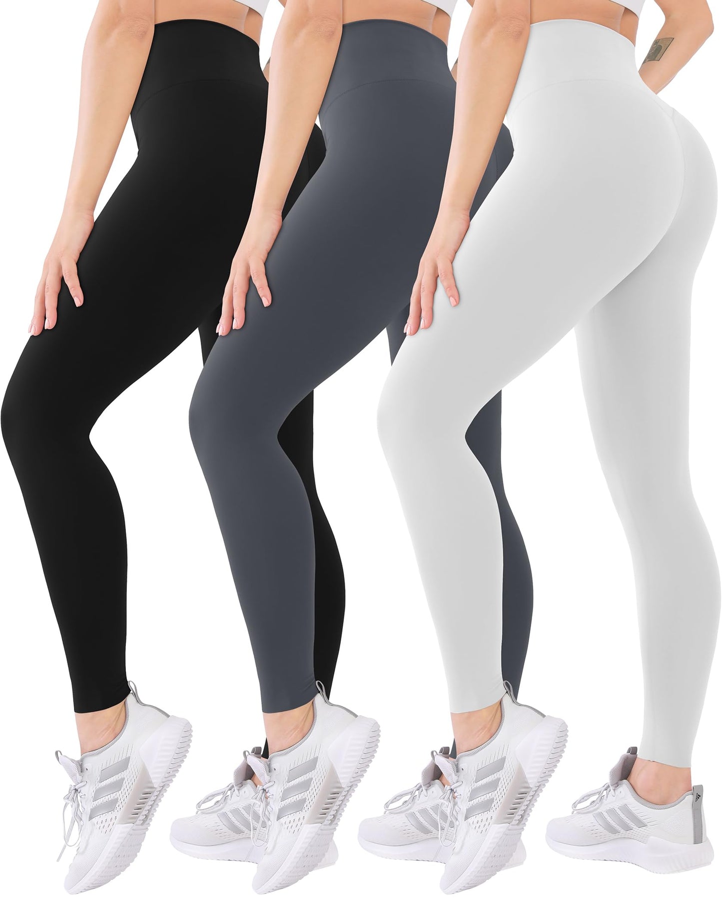 Blisset 3 Pack High Waisted Leggings for Women-Soft Athletic Tummy Control Pants for Running Yoga Workout Reg & Plus Size