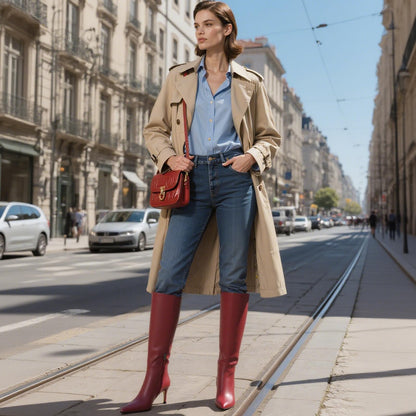 Knee High Boots for Women Pointed Toe Stiletto Kitten Heel Tall Boots Side Zipper Wide Calf Boot Fall Winter Sexy Fashion Dress Shoes Botas Negras