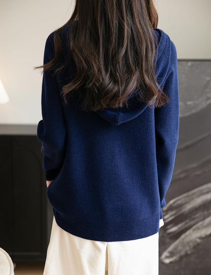 Women's Merino Wool Blend Hoodies 2025 Fall Winter Crewneck Sweatshirt Long Sleeve Knitted Sweater with Drawstring