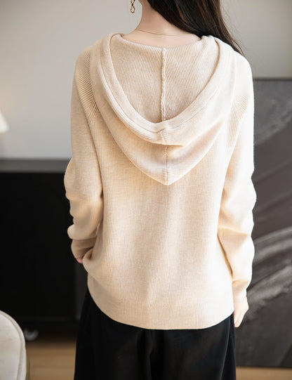 Women's Merino Wool Blend Hoodies 2025 Fall Winter Crewneck Sweatshirt Long Sleeve Knitted Sweater with Drawstring