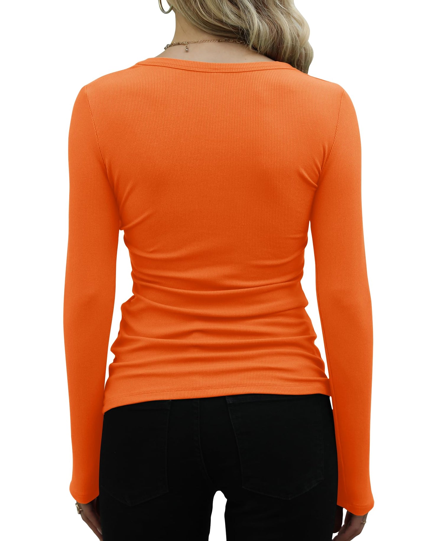 GEMBERA Womens Ribbed Long Sleeve Crewneck Casual Slim Basic Shirts Fitted Knit Tops