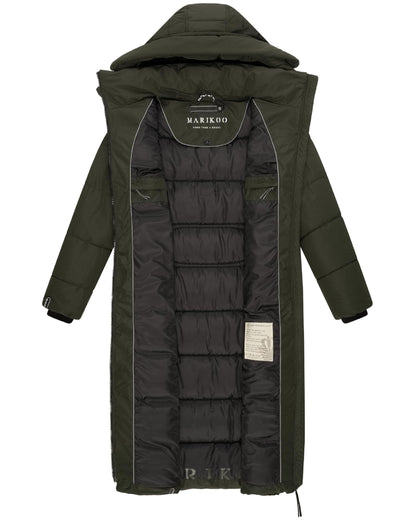 Long Fall & Winter Coat for Women | Detachable Hood | Quilted Women’s Calf-Length Jacket | Nadeshikoo XVI XS-5XL