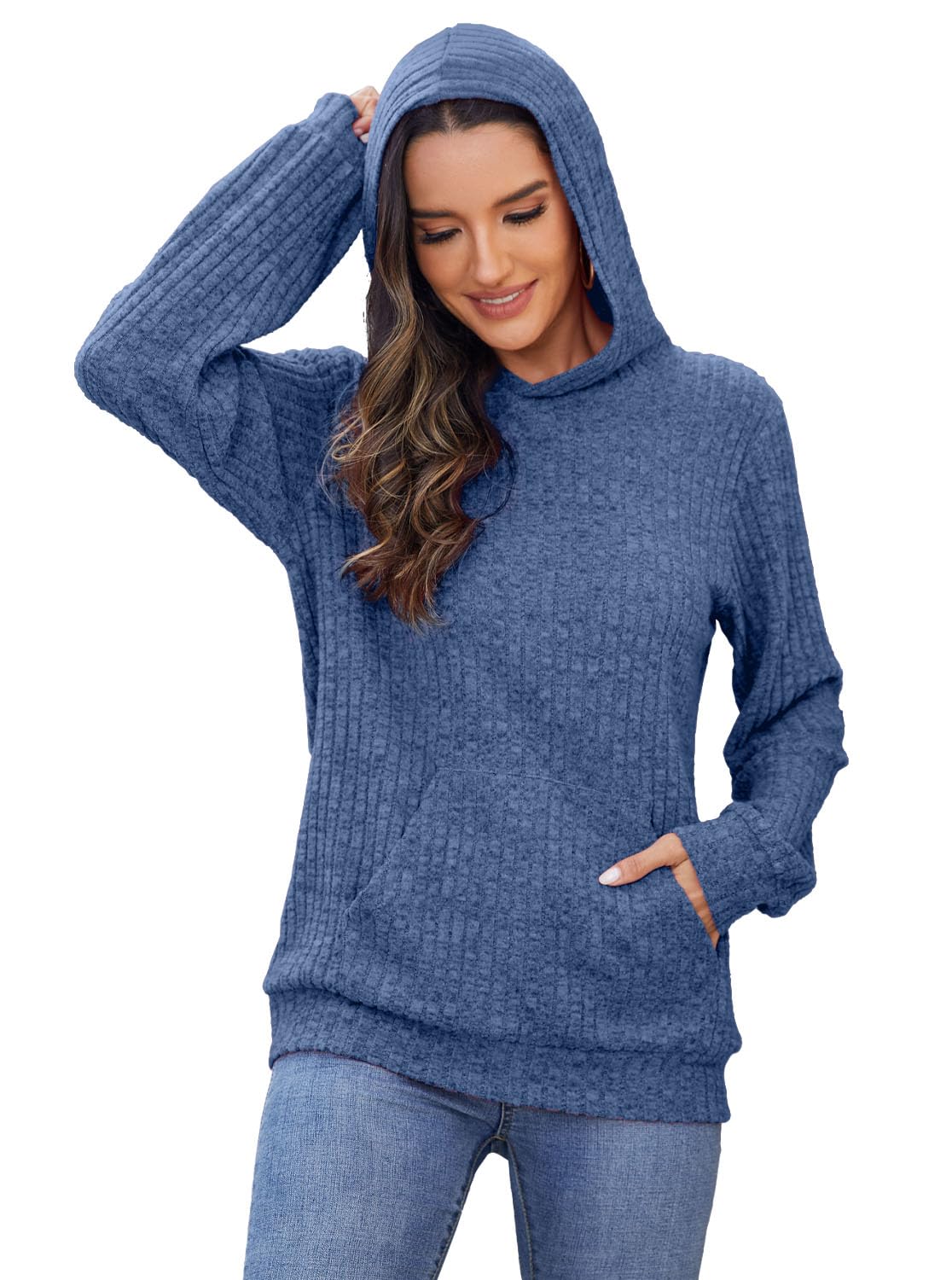 Womens Long Sleeve Shirts Kangaroo Pocket Fashion Hoodies Fall Pullover Sweatshirts